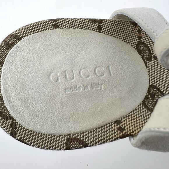 Gucci Mystic White Suede GG Monogram Strappy Stiletto Sandals 8.5B - Picture 7 of 10
